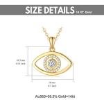 14K Solid Gold Evil Eye Necklace for Women, Yellow Gold Evil Eye Pendant Lucky Protection Jewelry Gift for Her, Wife, Mother 18"