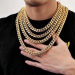 18k Gold Necklace Men's Solid Cuban Chain Hip-hop Punk Style Necklace 16/20/24/28 Inches Christmas Thanksgiving Valentine's Day Gift Box (28 IN)