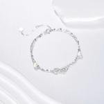 SISGEM 14k White Gold 0.15 Carat Lab Grown Diamond Infinity Anklet, Pearl Layered Ankle Bracelets for Women, 9.4-11 Inches