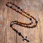 Tiger's Eye Rosary Beads with Hematite Cross Pendant