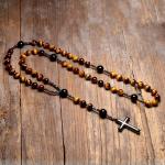 Tiger's Eye Rosary Beads with Hematite Cross Pendant