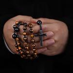Tiger's Eye Rosary Beads with Hematite Cross Pendant