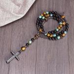 Tiger Eye Turquoise Mala Necklace with Hematite Cross