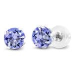 White Gold Tanzanite Stud Earrings, 1.00 Cttw, Round