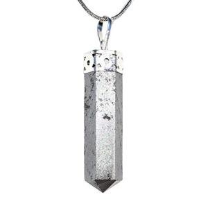 Faceted Hematite Crystal Pencil Point Pendant with Selenite