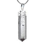 Faceted Hematite Crystal Pencil Point Pendant with Selenite