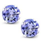 White Gold Tanzanite Stud Earrings, 1.00 Cttw, Round