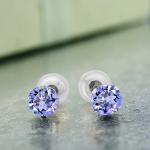 White Gold Tanzanite Stud Earrings, 1.00 Cttw, Round