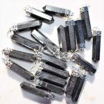 Faceted Hematite Crystal Pencil Point Pendant with Selenite