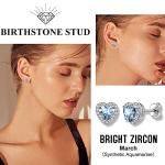 March Aquamarine Birthstone Heart Earrings, Hypoallergenic Sterling Silver