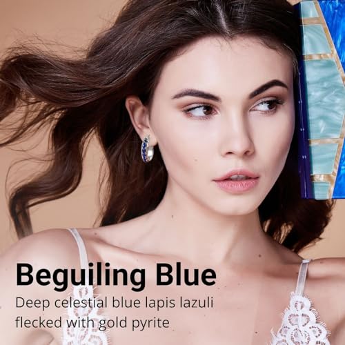 Platinum Plated Blue Lapis Hoop Earrings for Women