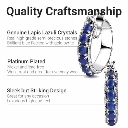 Platinum Plated Blue Lapis Hoop Earrings for Women