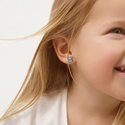 Sterling Silver Aquamarine Birthstone Butterfly Stud Earring