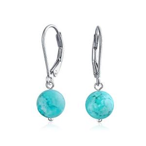 Stabilized Turquoise Silver Lever back Ball Drop Earrings