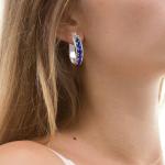 Platinum Plated Blue Lapis Hoop Earrings for Women