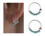 Sterling Silver Turquoise Beaded Helix Hoops, Handmade
