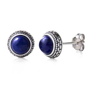 Blue lapis lazuli silver stud earrings - Hypoallergenic