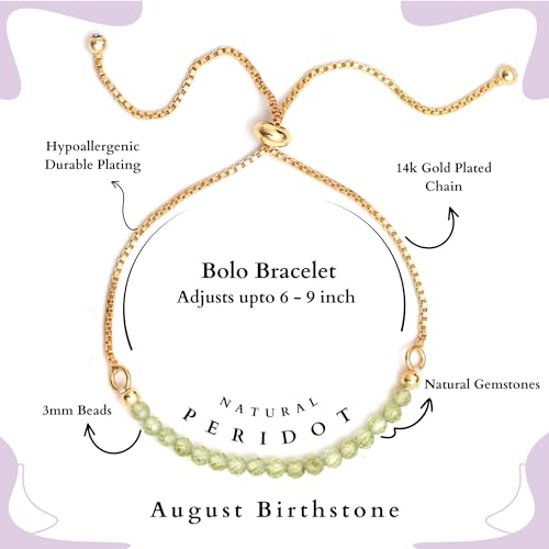 Peridot Beaded Bracelet, August Birthstone Bolo Bracelet