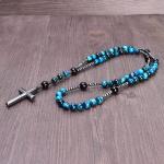 Blue Tiger's Eye Obsidian Necklace with Hematite Cross