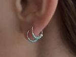 Sterling Silver Turquoise Beaded Helix Hoops, Handmade