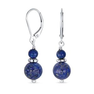 Blue Lapis Lazuli Bali Beaded Drop Earrings