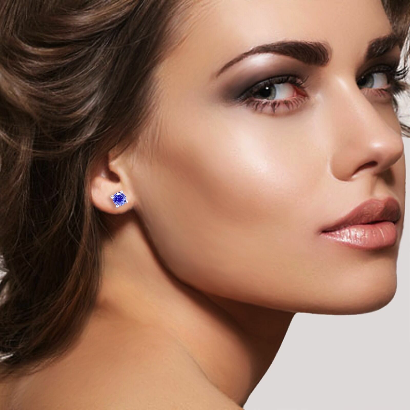 925 Silver Tanzanite Round Stud Earrings for Women