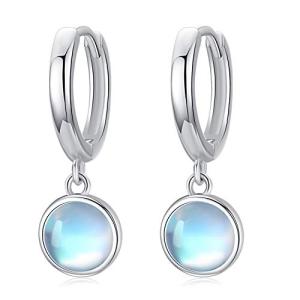 Moonstone Hoop Earrings S925 Sterling Silver Jewelry Gift