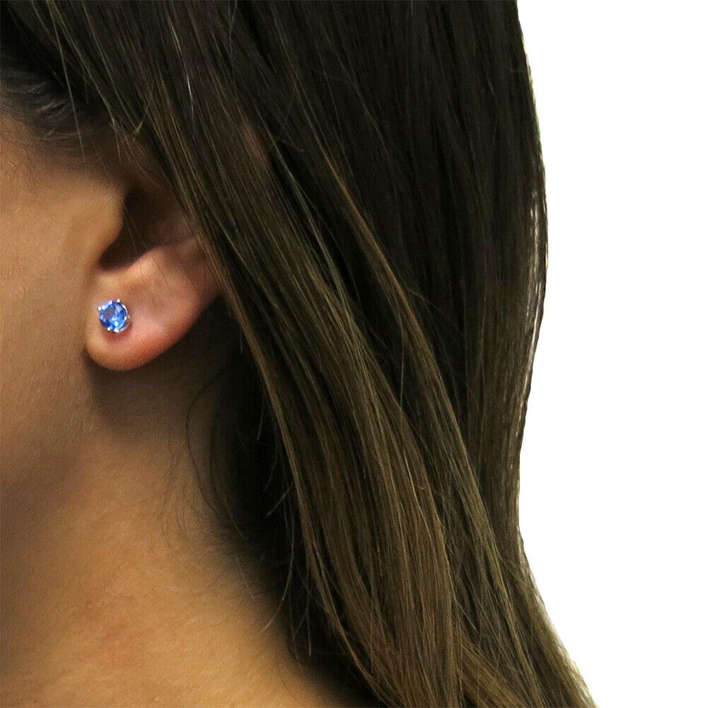 925 Silver Tanzanite Round Stud Earrings for Women
