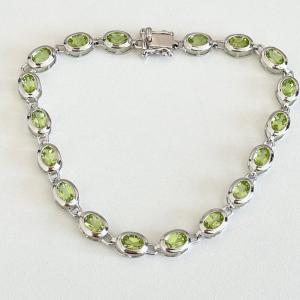 Peridot Oval Tennis Chain Link Bracelet - Sterling Silver