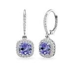 Sterling Silver Tanzanite Dangle Earrings with White Topaz