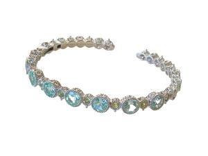 Sterling Teal Blue Diamonique & Peridot Cuff Bracelet