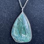 70's Sterling Silver Malachite Chrysocolla Pendant 2" Necklace