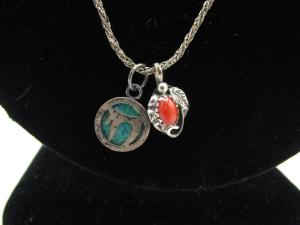 Malachite and Red Coral 24" Sterling Silver Necklace