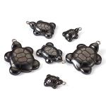 Hematite Turtle Charms: Non-Magnetic Sea Dangle Pendants (6pcs)