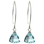 Aquamarine Blue Quartz Sterling Silver Dangle Earrings Gift Box