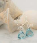Aquamarine Blue Quartz Sterling Silver Dangle Earrings Gift Box
