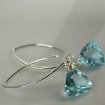 Aquamarine Blue Quartz Sterling Silver Dangle Earrings Gift Box