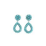 Vintage Turquoise Oval Flower Drop Dangle Earrings Statement