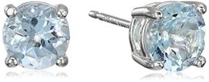 Sterling Silver Aquamarine Birthstone Stud Earrings - March