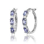 Princess-cut Tanzanite Sterling Silver Hoop Earrings