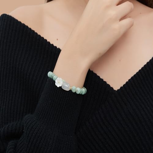 Gradient Green Jade Bead Bracelet for Women, Holiday Gift