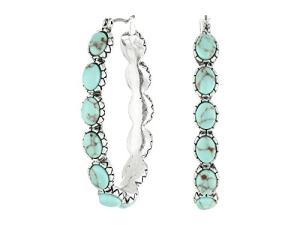 Silver-tone Hoop Earrings with Faux Turquoise Gemstones