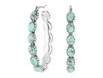 Silver-tone Hoop Earrings with Faux Turquoise Gemstones
