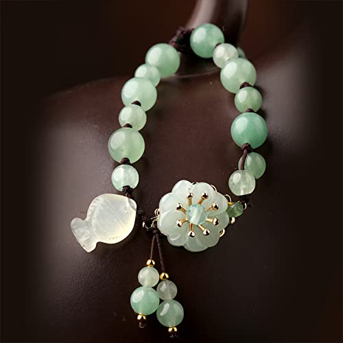 Vintage Dongling Jade Beaded Bracelet with Lucky Fish