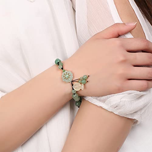 Vintage Dongling Jade Beaded Bracelet with Lucky Fish