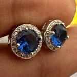 Tanzanite White Topaz Stud Earrings - 925 Silver