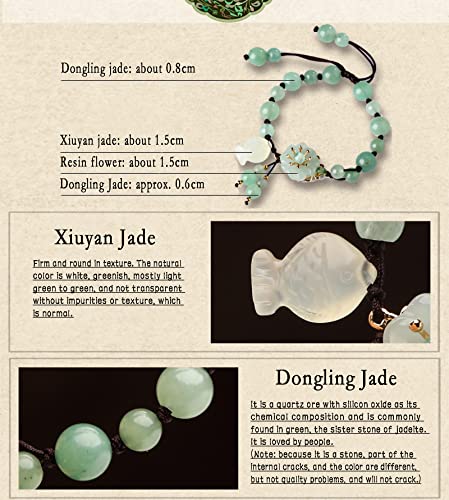 Vintage Dongling Jade Beaded Bracelet with Lucky Fish