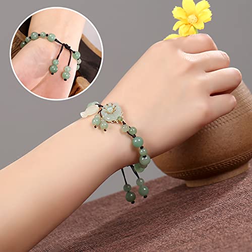 Vintage Dongling Jade Beaded Bracelet with Lucky Fish
