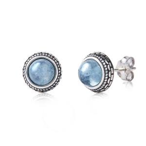 Genuine Aquamarine Sterling Silver Stud Earrings Birthstone Jewelry