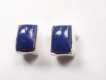 Dainty Lapis Lazuli Rectangle Stud Earrings 925 Silver